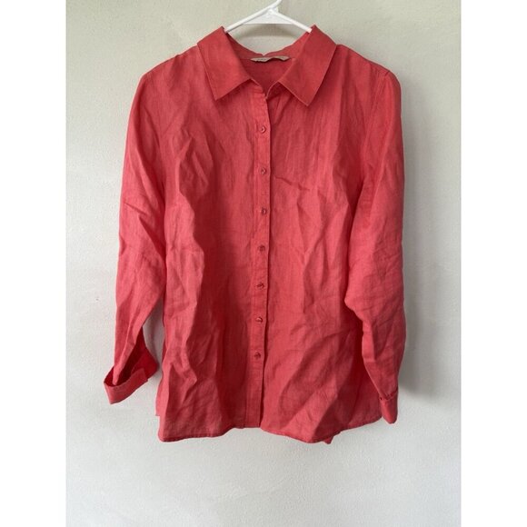 SOFT SURROUNDINGS Blouse Womens Medium M Top Long Sleeve Linen Pink Button Up - Picture 1 of 3